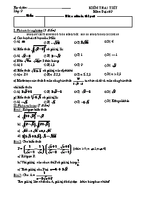 Kiểm tra 1 tiết môn Đại số khối 9